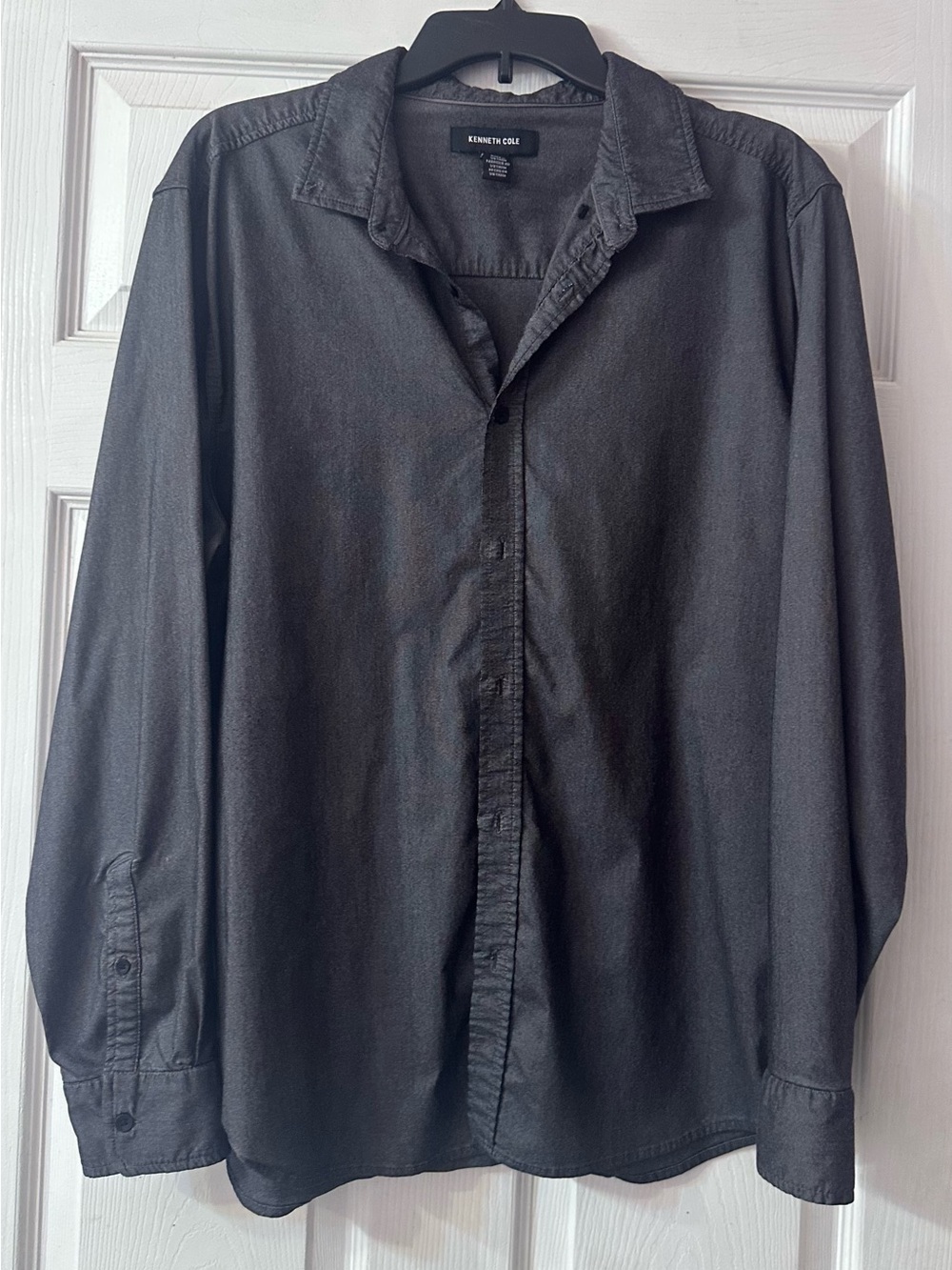 Kenneth Cole Men’s XXL Black Gray Shiny Button Down Long Sleeve Shirt Stretch